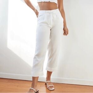 Aritzia Wilfred White Linen Cuffed Drawstring Pants Trousers Size Small